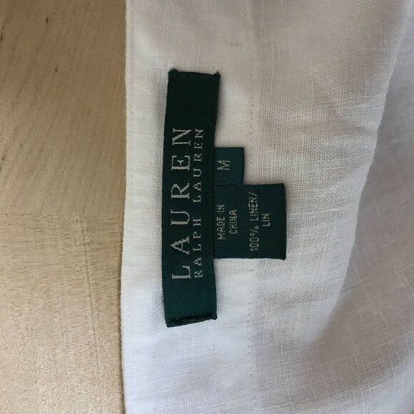 LAUREN RALPH LAUREN - WOMEN'S MEDIUM - WHITE 100% LINEN LONG SLEEVE V NECK SHIRT - Picture 7 of 7